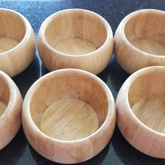 Wood/Teak Salad Bowls-set of 6 - Picture 3 of 5